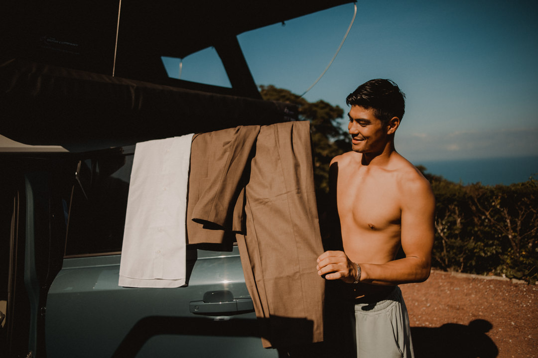 Overland elopement Japan - Groom's suit