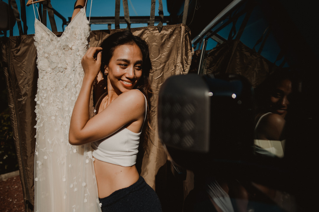 Overland elopement Japan - happy bride