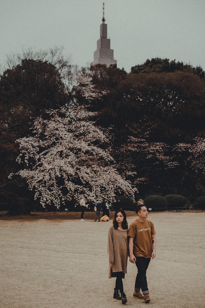 Couple enjoying the park with high rise in the background
 