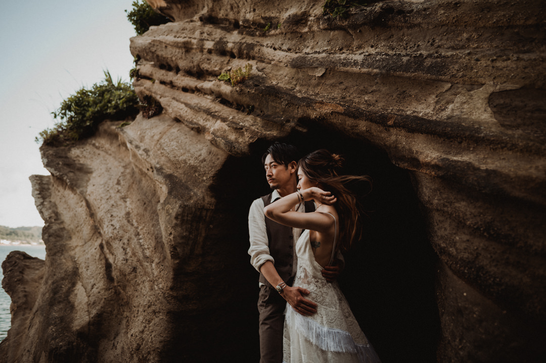 Boho elopement Japan hair flying