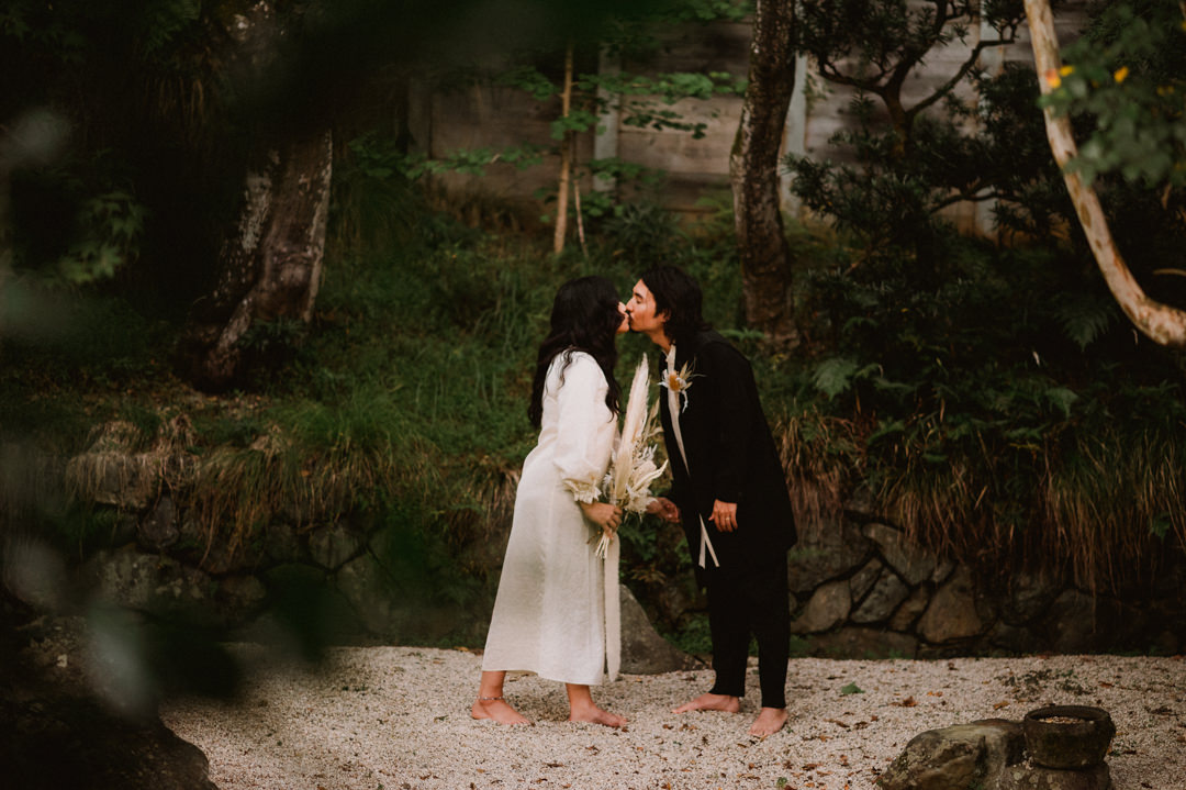 Elope in Kyoto - Wedding first kiss