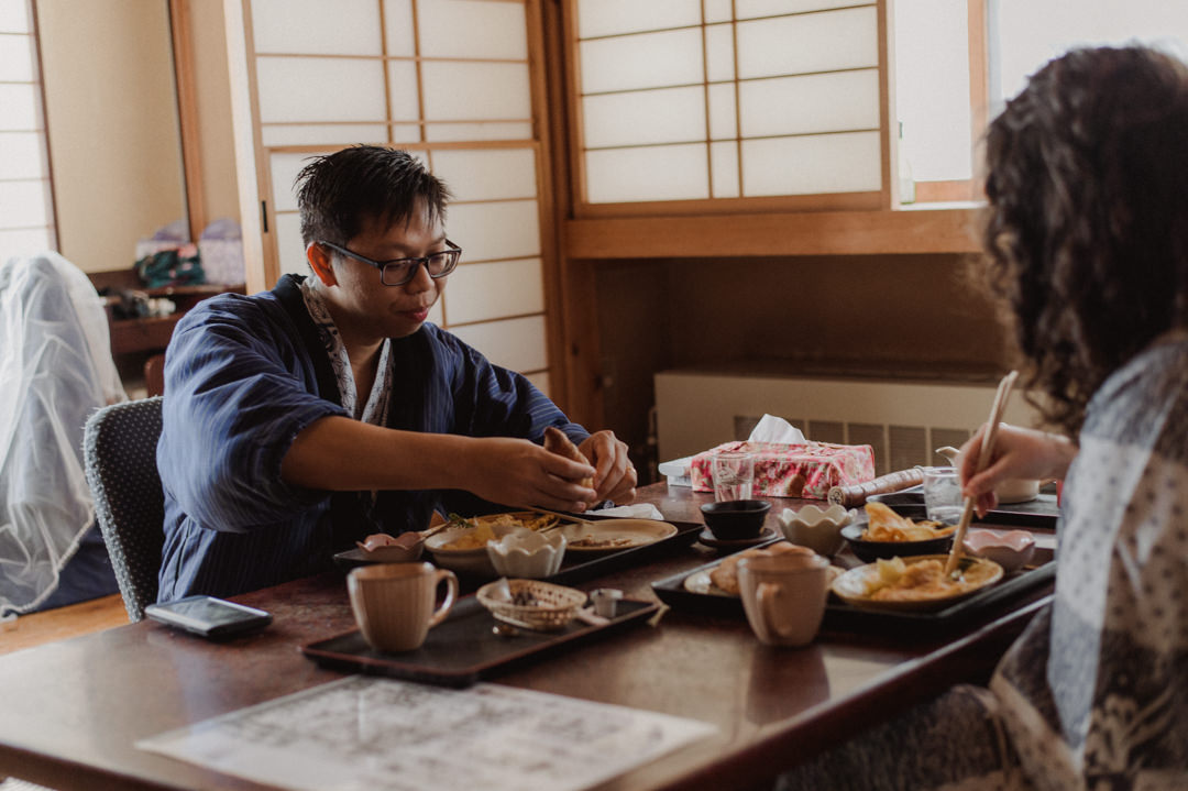 Nagano Ryokan Elopement - couple eating