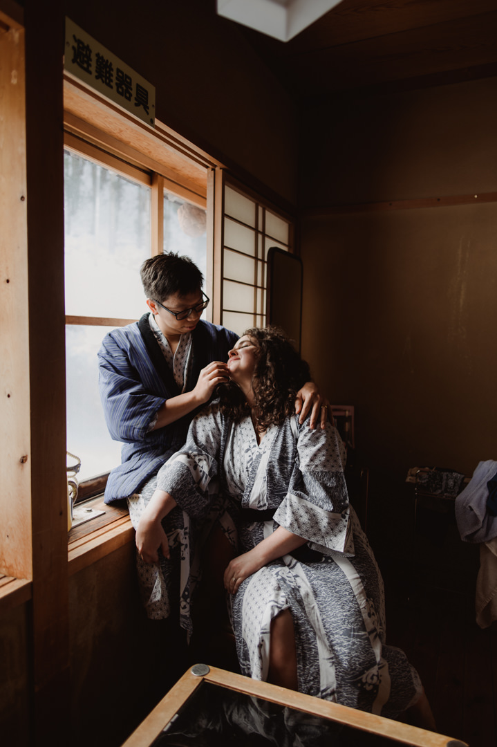 Nagano Ryokan Elopement - Couple cuddling