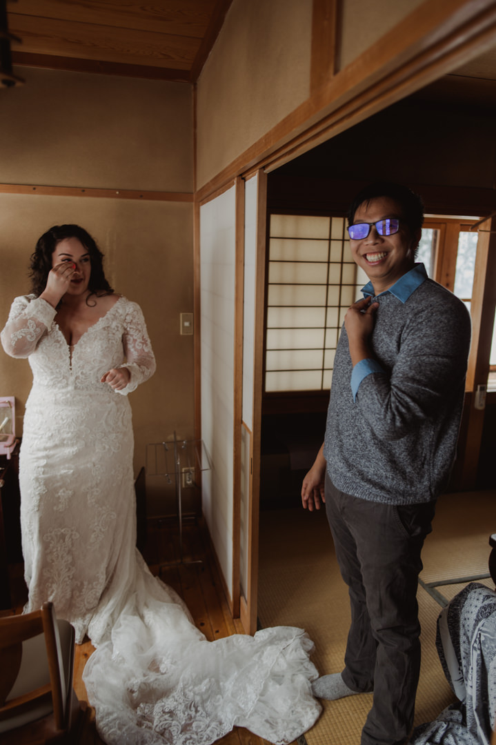 Nagano Ryokan Elopement - bride crying