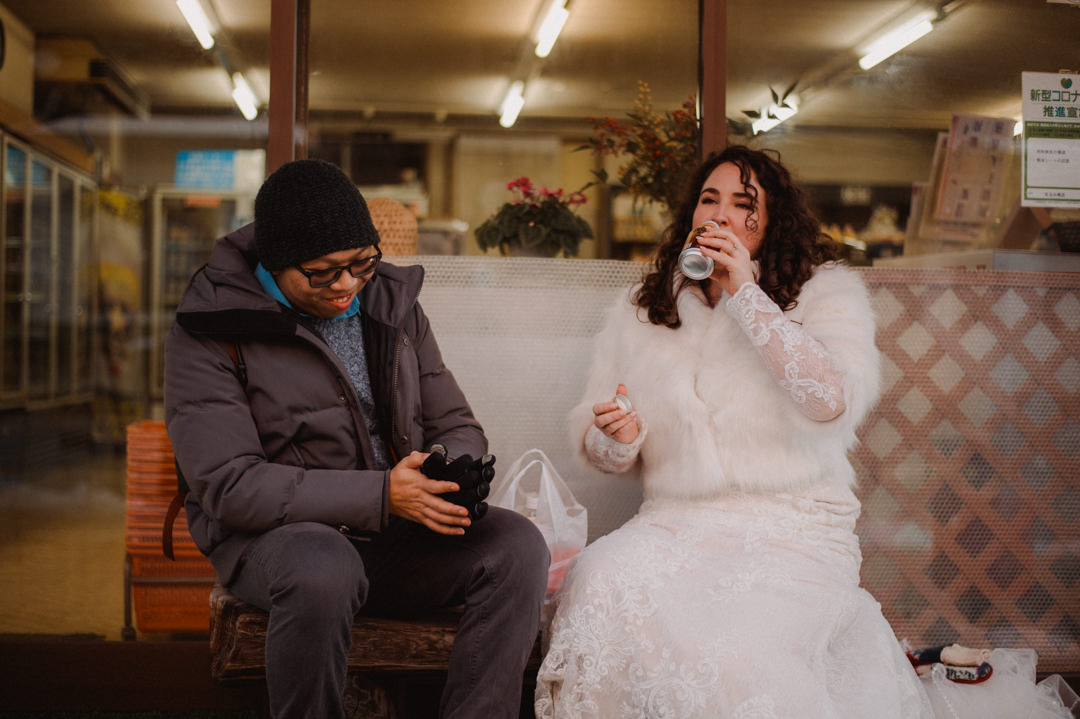 Nagano Ryokan Elopement - Warming up with the coffee