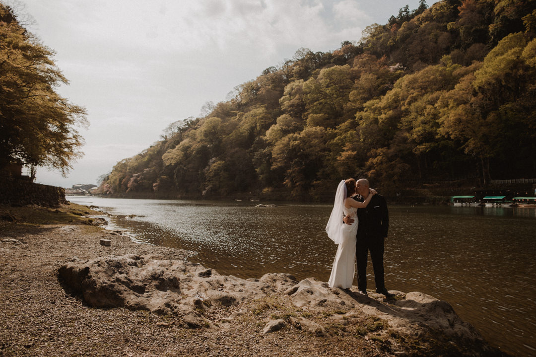 Arashiyama Bamboo Forest Elopement - River portrait
