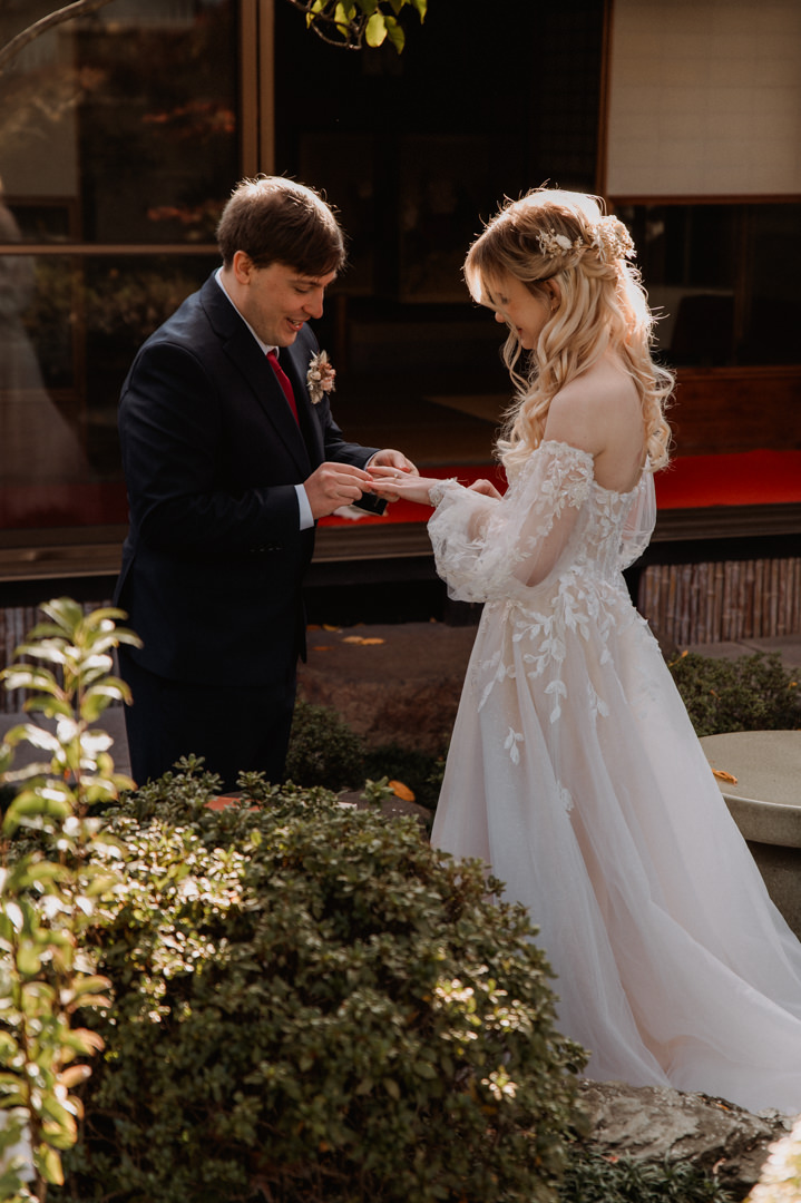 Autumn Elopement Kyoto - Townhouse Garden - Exchange Rings