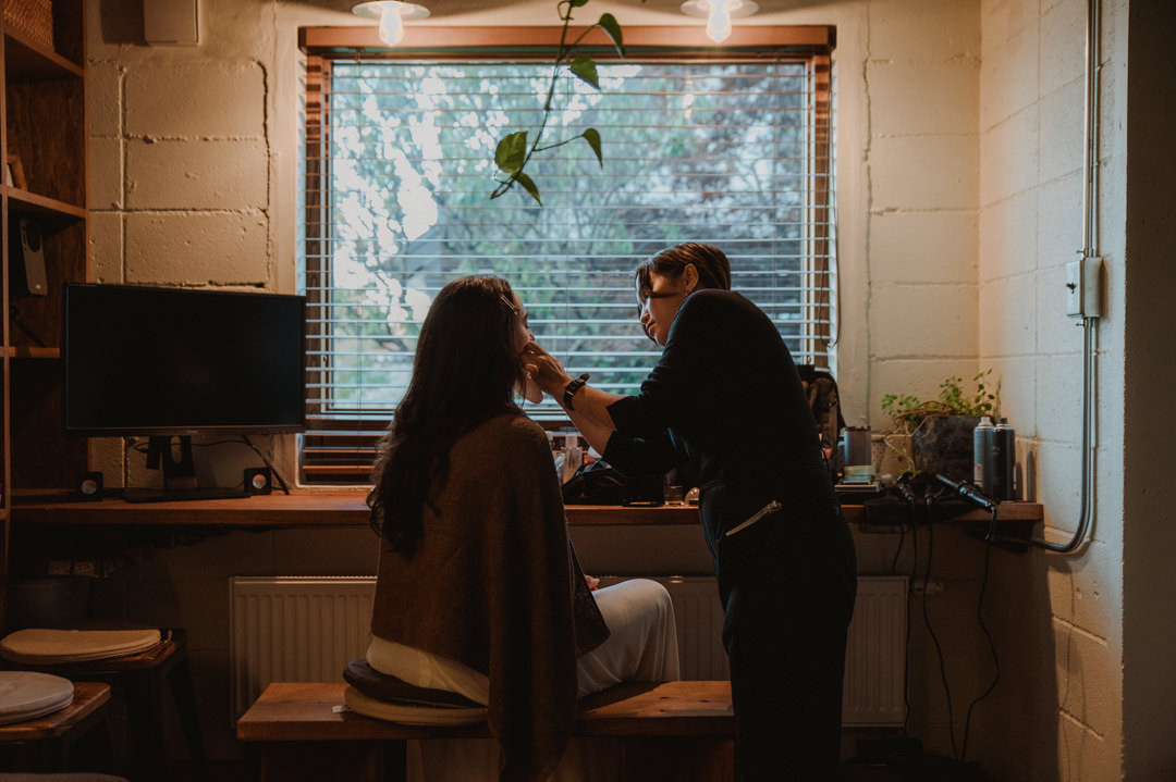Hokkaido Elopement - Bride is getting  hair and makeup 