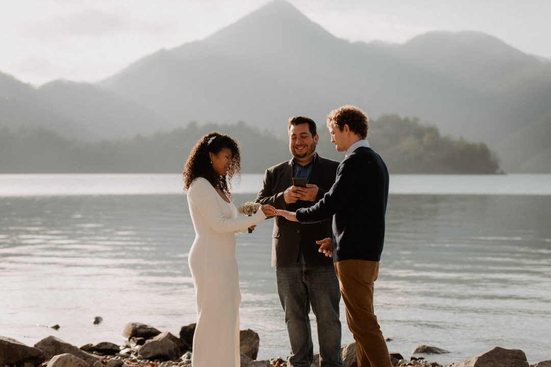 laid-back elopement in japan - exchanging their rings