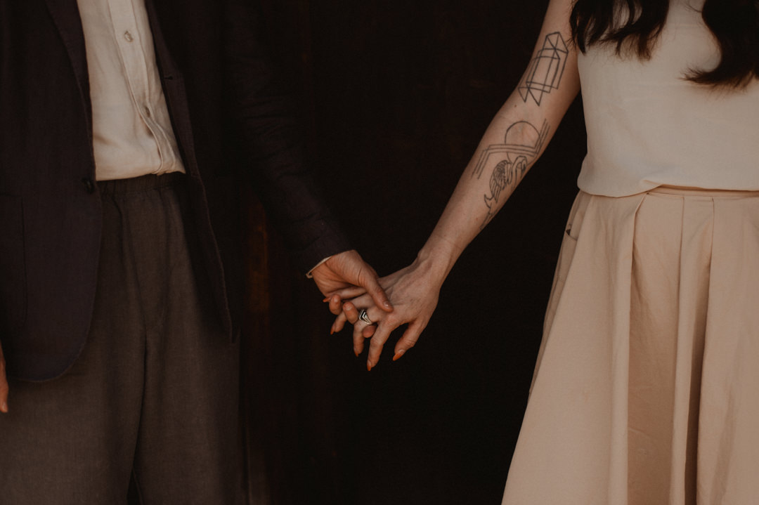 low-key elopement in japan - holding hands