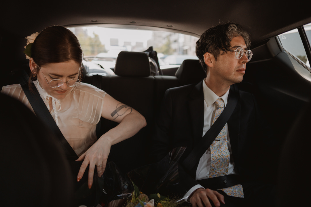 low-key elopement in japan - taxi ride