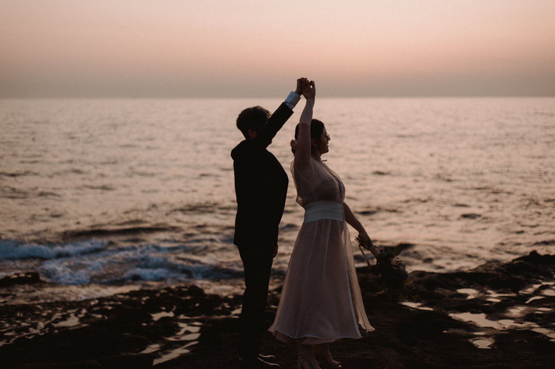 low-key elopement in japan - sunset dance