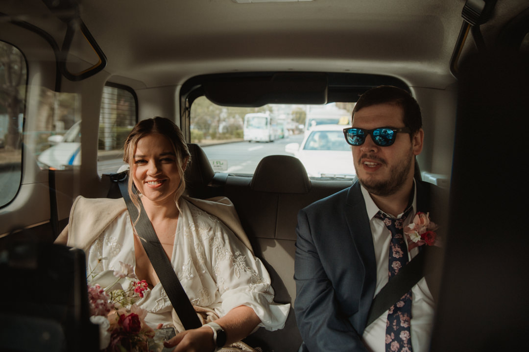 tokyo park elopement - taxi ride to the park for ceremony