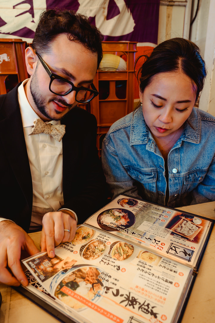 The couple went to the Izakaya in Ueno, Tokyo.  Ocean Cliff Elopement in Japan.